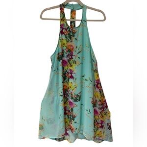 Like NEW! Lush Lined Chiffon Vibrant Floral High-neck Dress w/ T-back